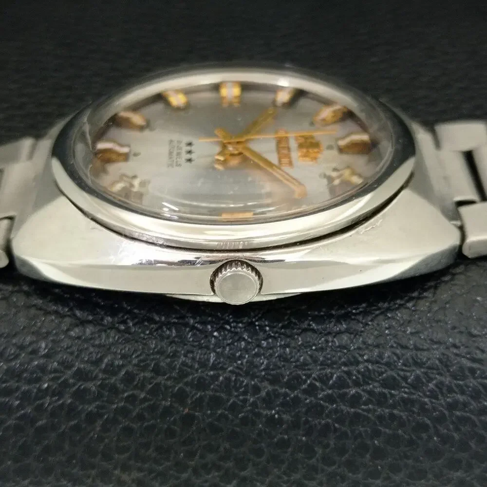 Vintage 1982 Orient Automatic Mens Silver Watch W/daydate & Patina accents